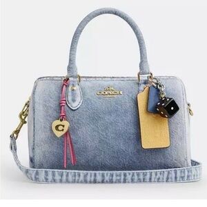 Coach Medium Rowan in Loved Denim with Charms NWT